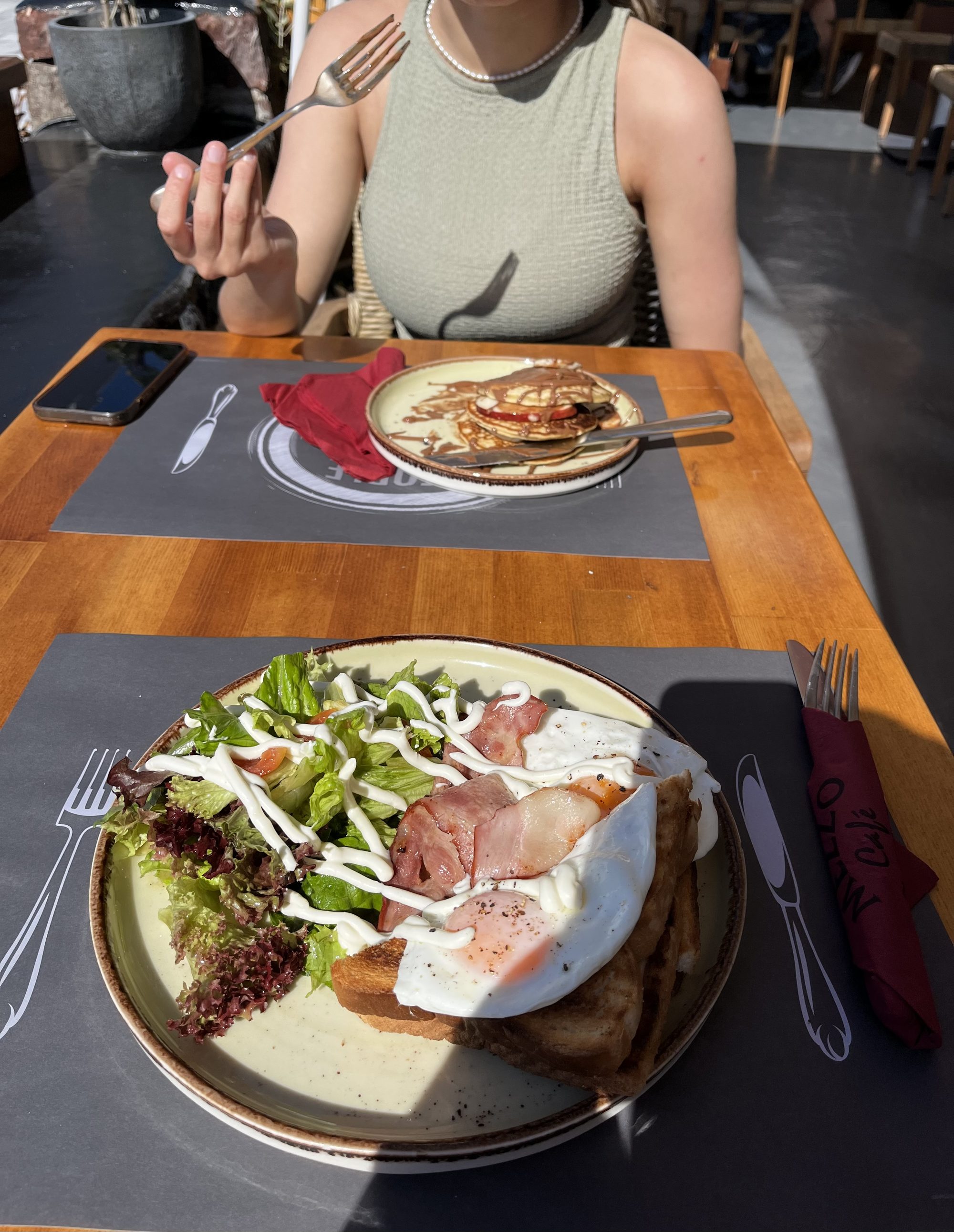 Breakfast overlooking the Santorini caldera in Oia